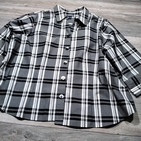 Westbound Woman 24W Blouse Wide Half Sleeve Black White - Picture 2 of 9